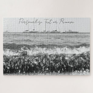 Black and White Photography with Seaside Landscape Jigsaw Puzzle