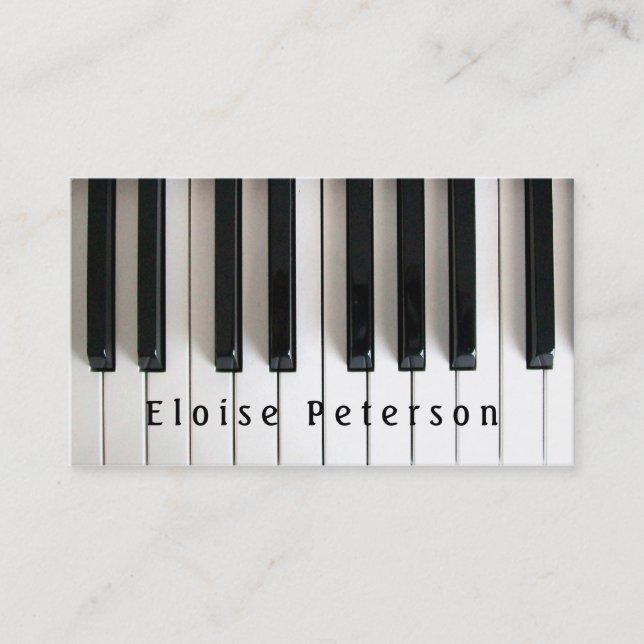 black and white pianist keyboard piano music business card (Front)