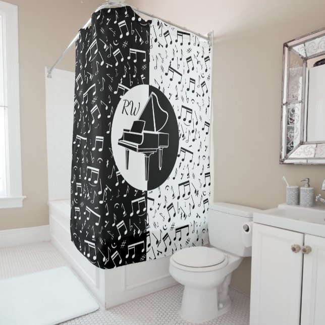 Black and white Piano design Shower Curtain (In Situ)