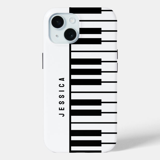 Black and White Piano Keyboard Monogram Case-Mate iPhone Case (Back)
