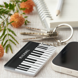 Black and White Piano Keyboard Monogram Key Ring