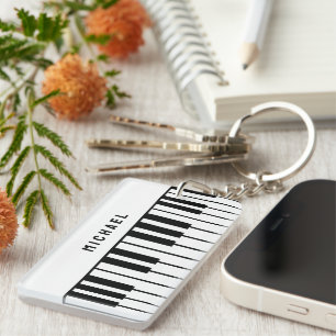 Black and White Piano Keyboard Monogram Key Ring