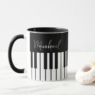 Black and White Piano Keyboard Monogram Mug