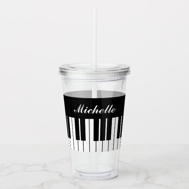 Black and white piano keys acrylic tumbler glasses (Front)