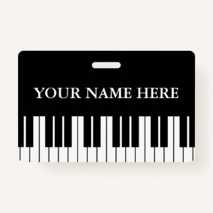 Black and white piano keys custom name badge ID badge