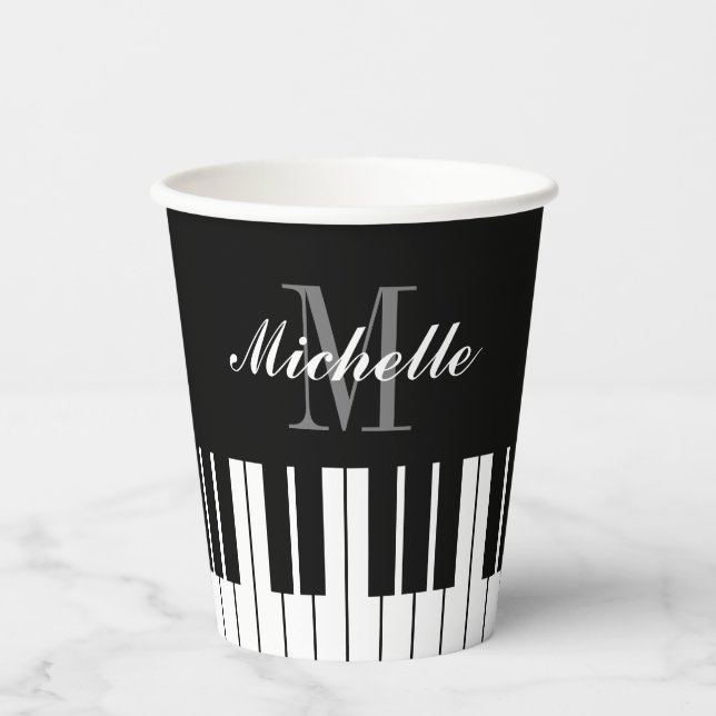 Black and white piano keys custom paper party cups (Front)