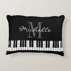Black and white piano keys monogram accent pillow