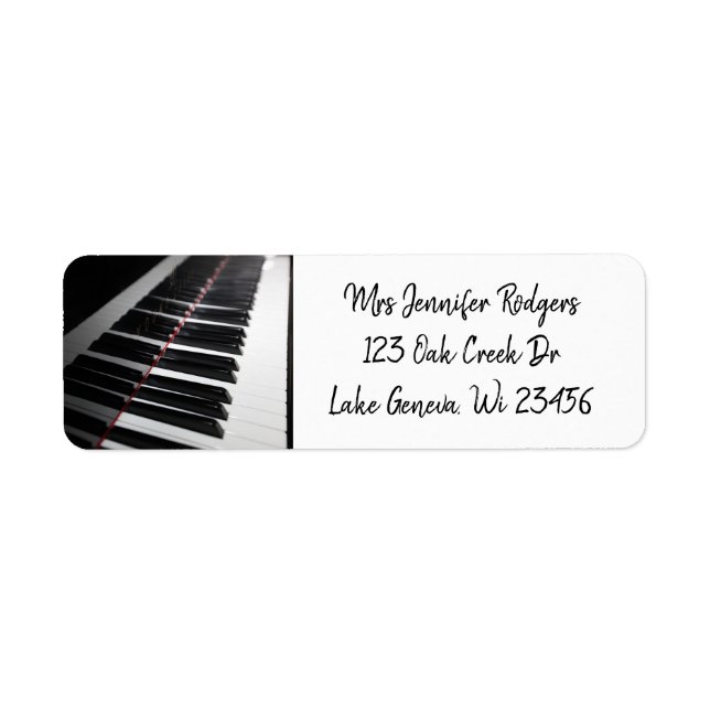 Black and White Piano Keys Musical Return Address Label (Front)