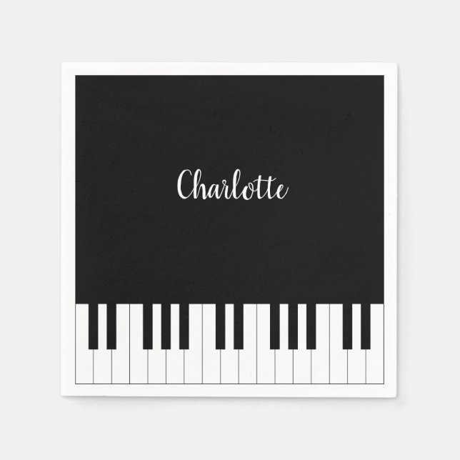 Black and White Piano Keys With Customazed Name Napkin (Front)