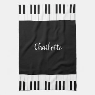 Black and White Piano Keys With Customazed Name Tea Towel