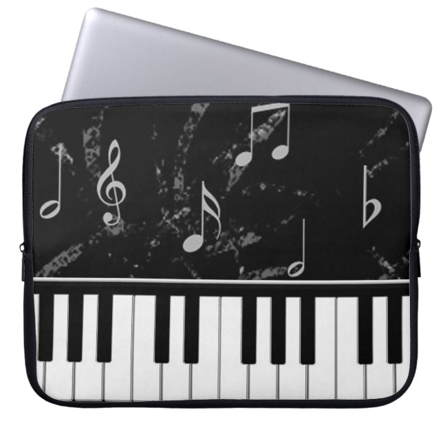 Black and White Piano Music Laptop Sleeve (Front)