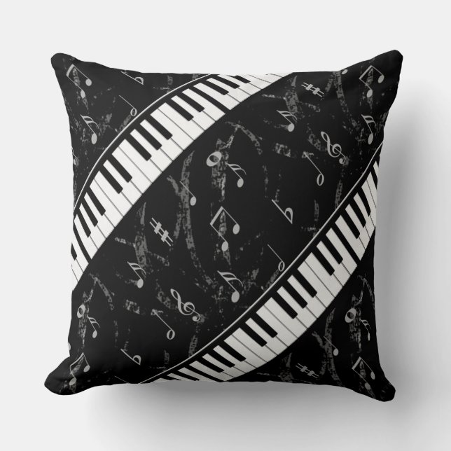Black and White Piano Music Throw Pillow 2 (Front)