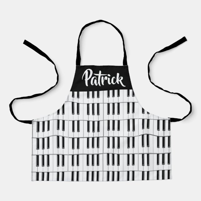 Black and white piano pattern apron (Front)