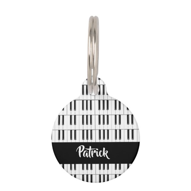 Black and white piano pattern pet tag (Front)