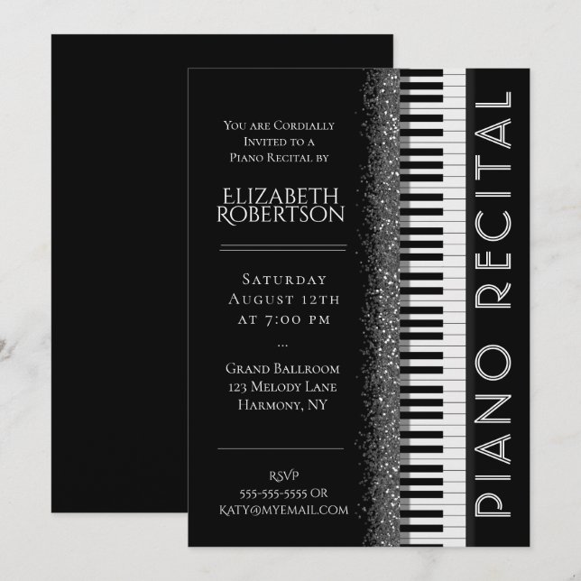 Black and White Piano Recital Invitation (Front/Back)