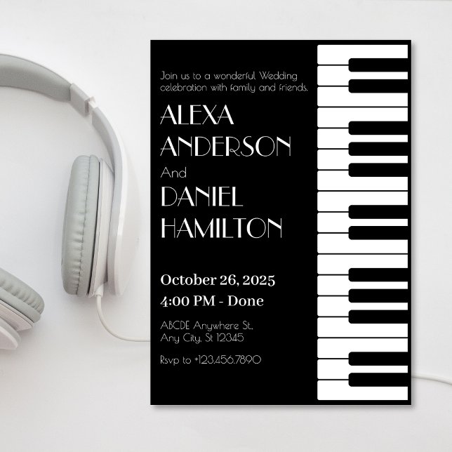 Black and white Piano tuts Wedding  Invitation (Creator Uploaded)