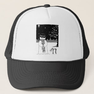 black and white picture of cute snowman Christmas Trucker Hat