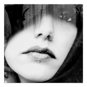 Black And White Pierced Lip Woman Poster