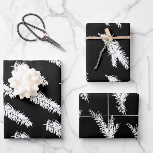 Black And White Pine Spruce Branches Wrapping Paper Sheet