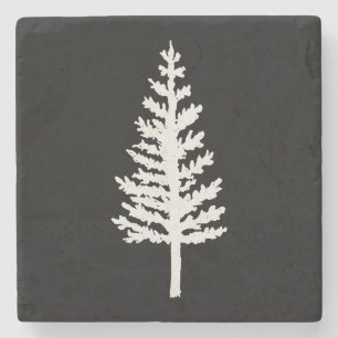 Black and White Pine Tree Stone Coaster