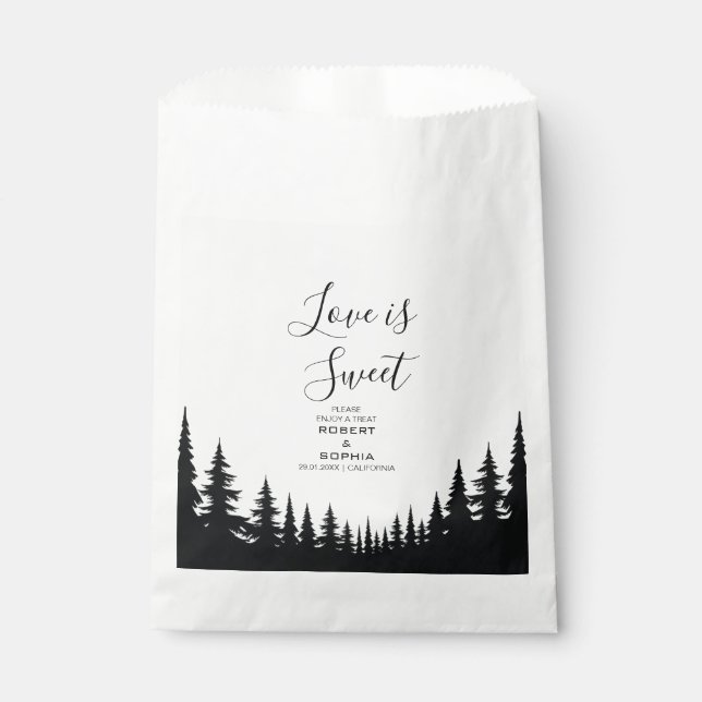 Black and White Pine trees Winter Wedding Favour Bag (Front)