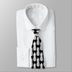 Black and white pineapple fruit pattern neck tie