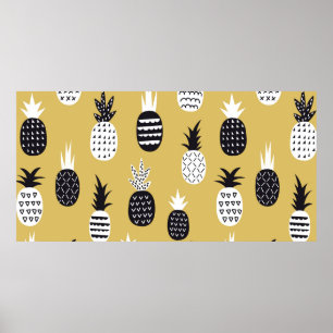 Black and white pineapples seamless pattern poster