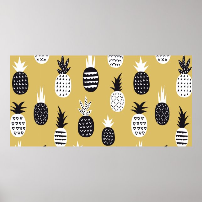 Black and white pineapples seamless pattern poster (Front)