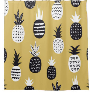 Black and white pineapples seamless pattern shower curtain