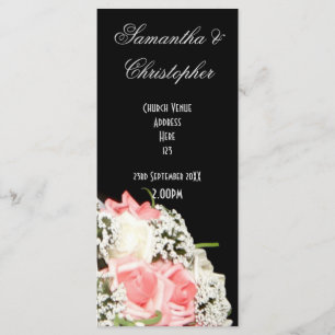 Black and white pink rose church wedding program