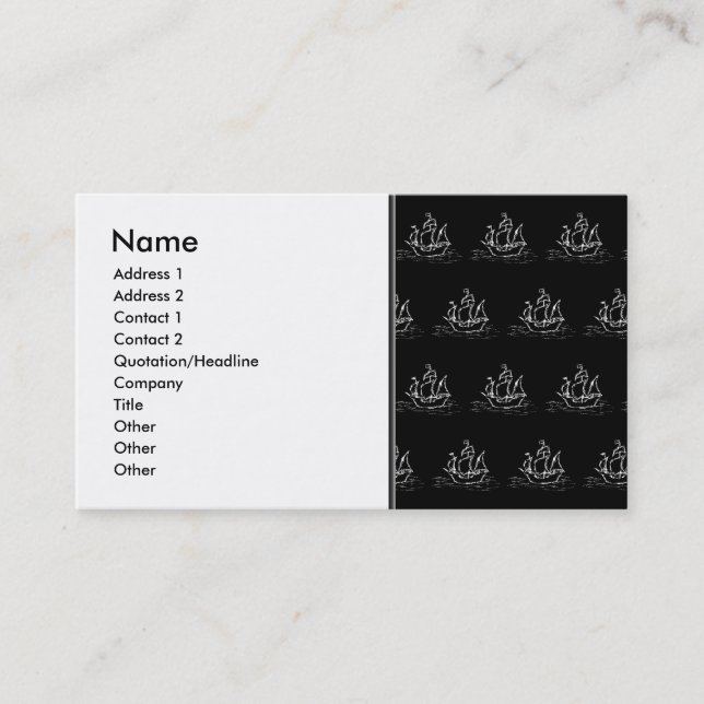 Black and White Pirate Ship Pattern. Business Card (Front)