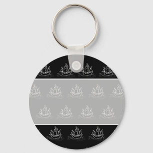 Black and White Pirate Ship Pattern. Key Ring