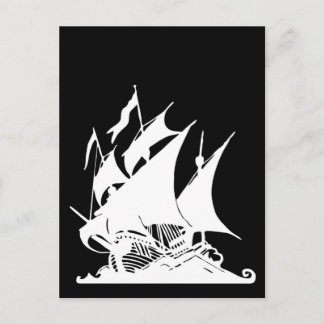 Black and White Pirate Ship Postcard