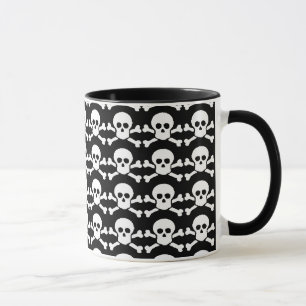 black and white pirate skull mug