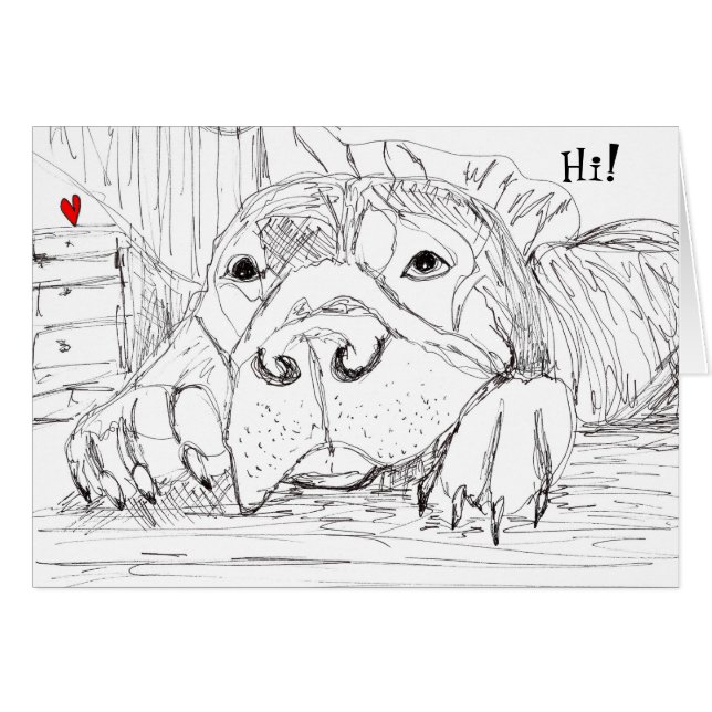 Black and White Pitbull Sketch Greeting Card (Front Horizontal)
