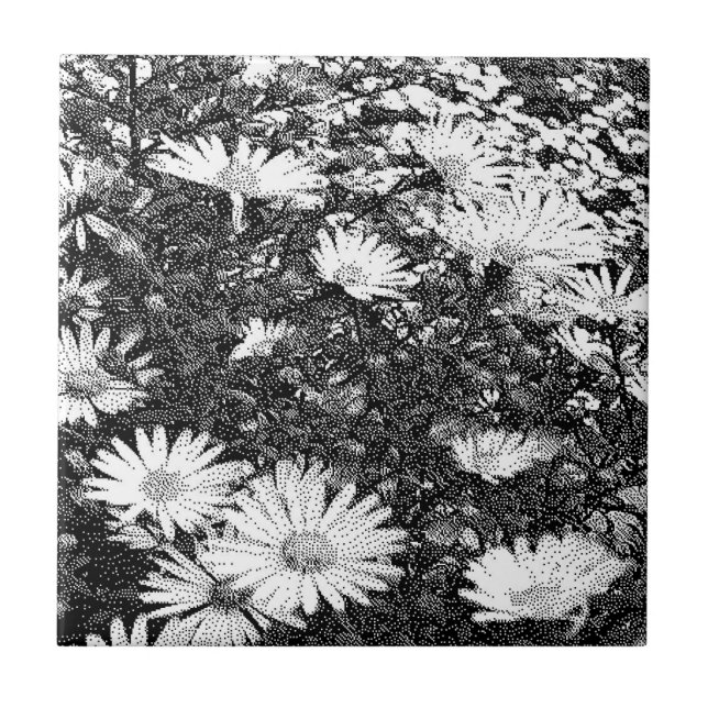 black and white pixel art  ceramic tile (Front)