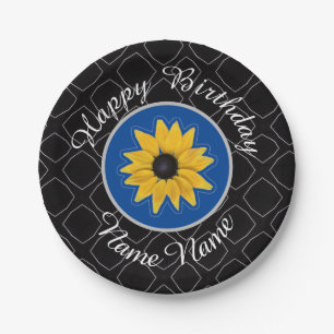 Black and White Plaid Birthday Paper Plate
