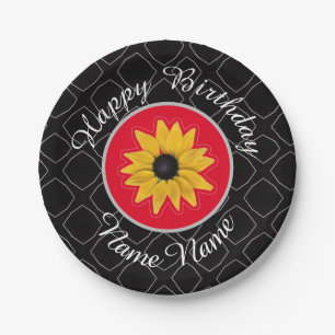 Black and White Plaid Birthday Paper Plate