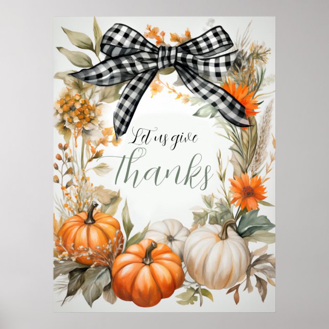 Black and White Plaid Bow Thanksgiving Poster (Front)