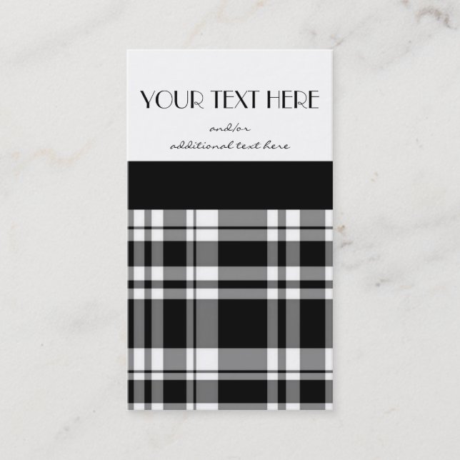 Black and White Plaid Business Card (Front)