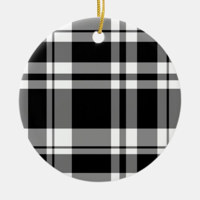 Black and White Plaid Ceramic Tree Decoration (Front)