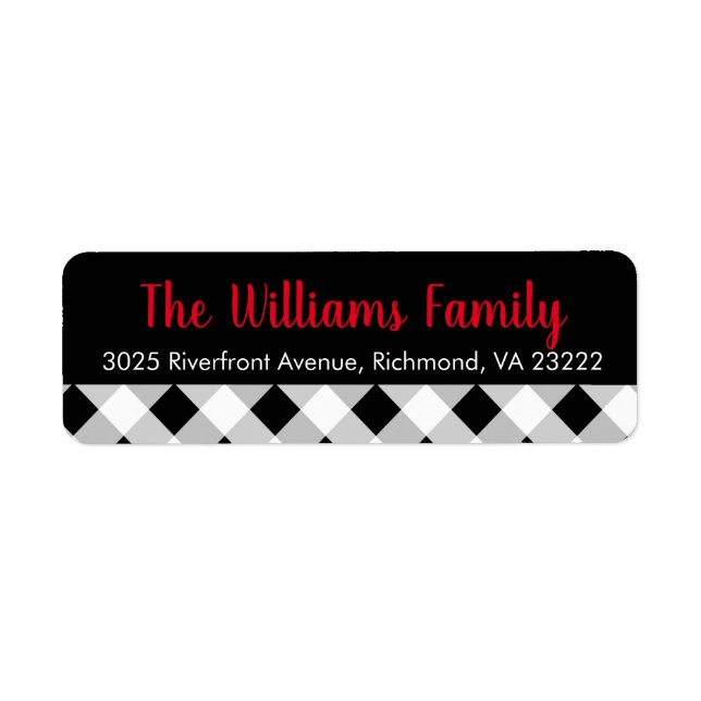 Black and White Plaid Christmas Return Address Label (Front)