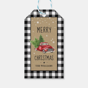 Black and White Plaid Christmas Tag