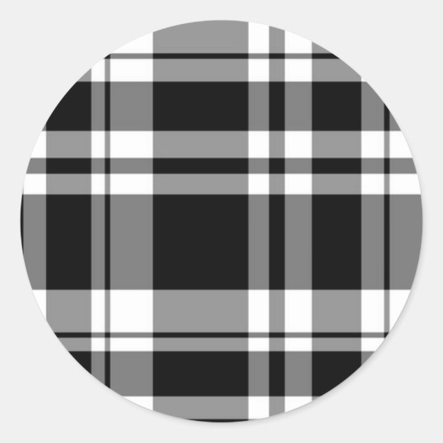 Black and White Plaid Classic Round Sticker (Front)