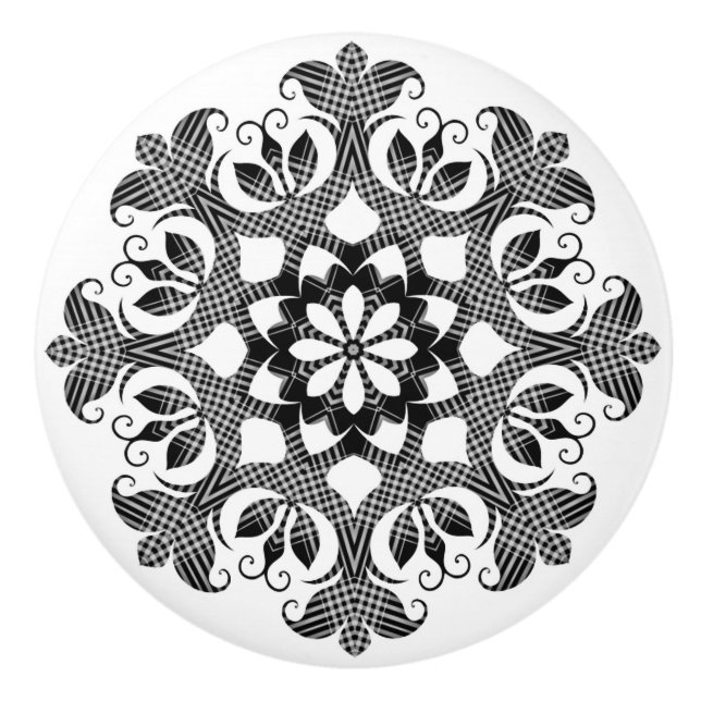 Black and White Plaid Country Ceramic Pull (Front)