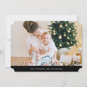 Black and White Plaid Custom Text Photo Holiday Card