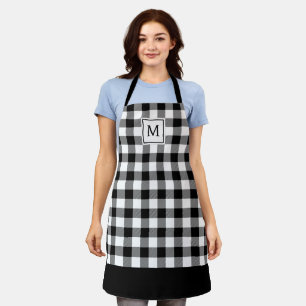 Black and White Plaid Elegant Monogrammed  Apron