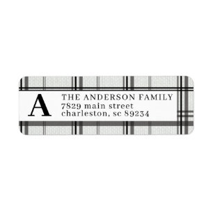 Black and White Plaid Monogrammed Return Address Label