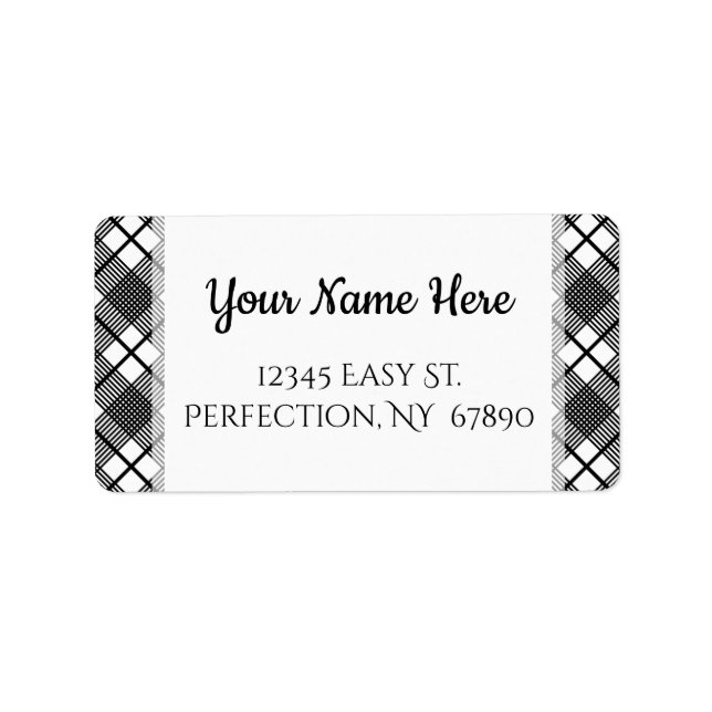Black and White Plaid Pattern Editable Address Label (Front)