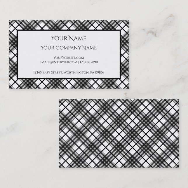 Black and White Plaid Pattern Editable Business Card (Front/Back)